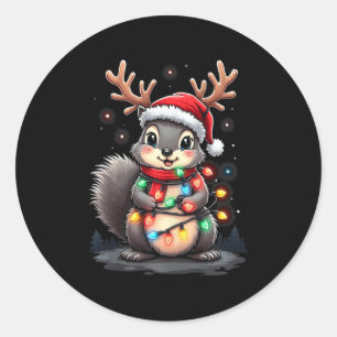 Eekhoorn Kerstmis 2024 met lichten & amp; Vakantie Ronde Sticker