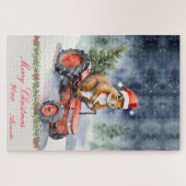 Eekhoorn Kerstmis Tractor gepersonaliseerd Legpuzzel (Horizontaal)
