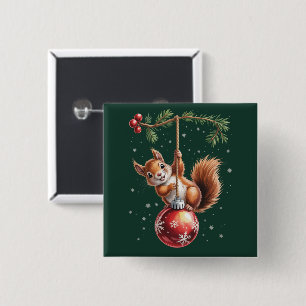 Eekhoorn Kerstmis Winter Sneeuwvlok Winter Vakanti Vierkante Button 5,1 Cm