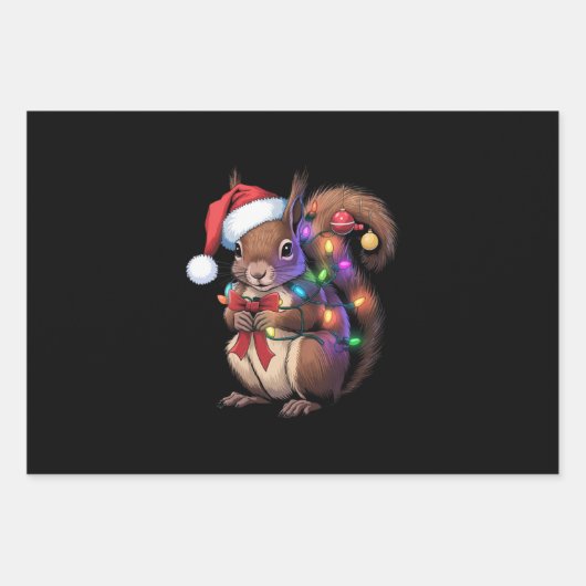 Eekhoorn Kerstverlichting Kerstfeest Familie Inpakpapier Vel (Voorkant)
