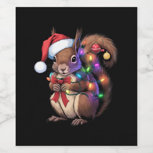 Eekhoorn Kerstverlichting Kerstfeest Familie Wijn Etiket (Enkel label)