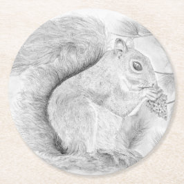 Eekhoorn knabbelt aan een snack ronde kartonnen onderzetter