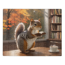 Eekhoorn Leesboek met Steaming Cup of Coffee