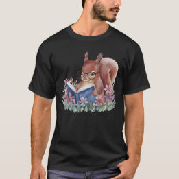 Eekhoorn leest een boek, genesteld in bloemen t-shirt
