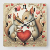 Eekhoorn Liefde 1 Vierkante Klok (Voorkant)