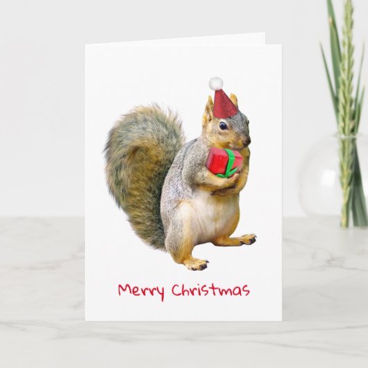 Eekhoorn met de Rode cadeaukaart voor kerstmis Feestdagen Kaart (Voorkant)