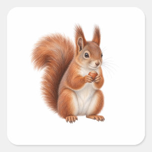 Eekhoorn met een hazelnoot vierkante sticker