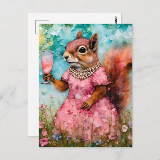 Eekhoorn met een roze jurk en een Drink Briefkaart (Voorkant / Achterkant)