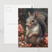 Eekhoorn met roze bloemen briefkaart (Voorkant / Achterkant)