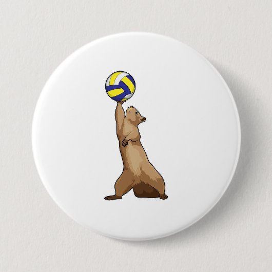 Eekhoorn met volleybal ronde button 7,6 cm (Voorkant)