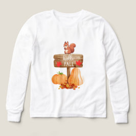 Eekhoorn op bord met pompoenen en bladeren