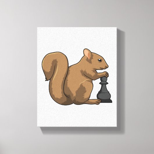 Eekhoorn op Chess met Chess-stukje bisschop Canvas Afdruk (Voorkant)