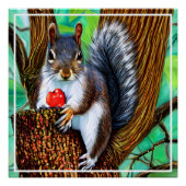 Eekhoorn op de boom met fruit perfect poster (Voorkant)