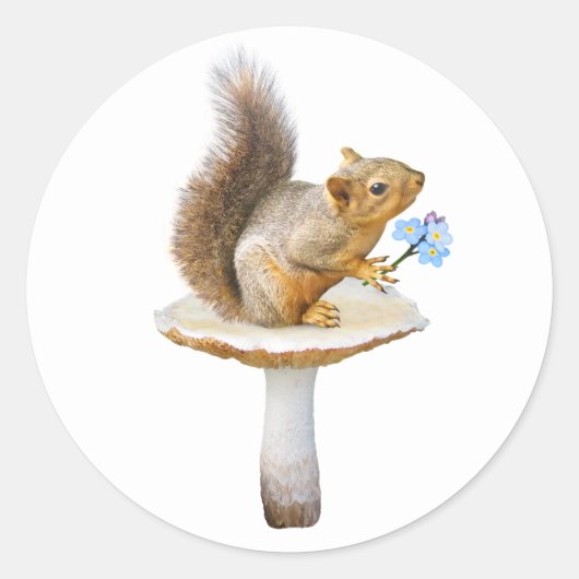 Eekhoorn op Paddestoel met Bloemen Stickers (Voorkant)