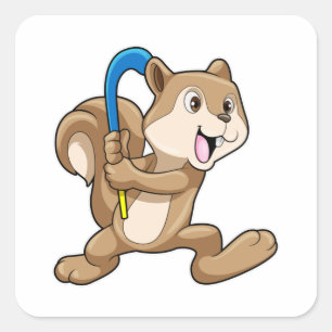 Eekhoorn op veldhockey met Hockey stick Vierkante Sticker