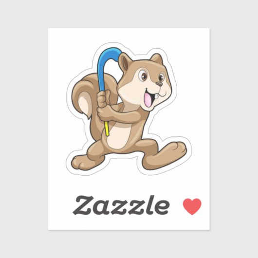 Eekhoorn op Veldhockey met stok Sticker (Vel)