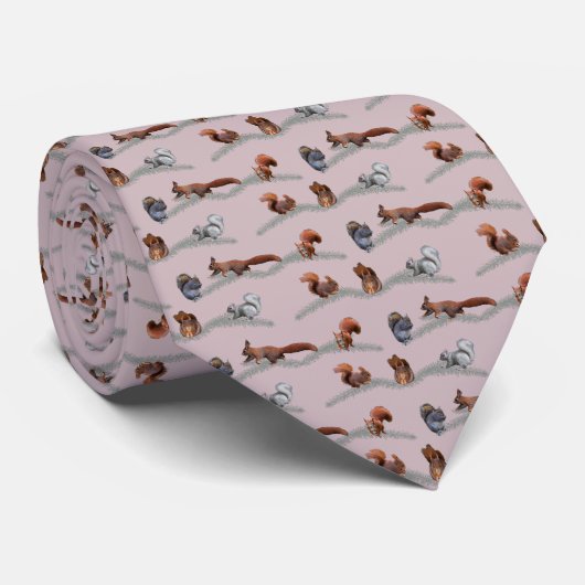 Eekhoorn Razernij Tie Dubbelzijdige Print(Dusty Ro Stropdas (Opgerold)
