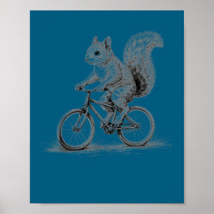 Eekhoorn rijdt op fiets grappige fietsende dier fi poster