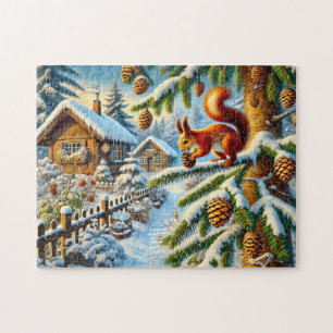 Eekhoorn verzamelt dennenappels legpuzzel