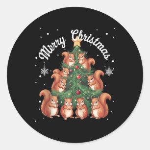Eekhoorn Xmas Tree Eekhoorn Kerstboom Tank Ronde Sticker