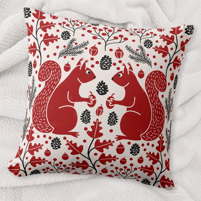 eekhoornbos kussen (Squirrel woodland forest art throw pillow)