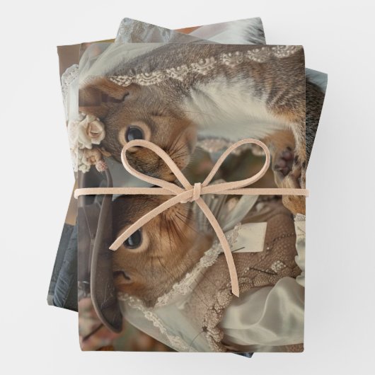 Eekhoorns Getrouwen in Forest Decoupage Inpakpapier Vel (In situ)