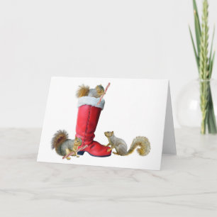 Eekhoorns in de Laars van de Kerstman Feestdagen Kaart