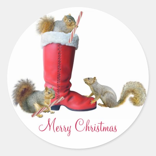 Eekhoorns in Santa's Boot Stickers (Voorkant)