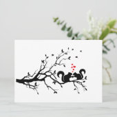 Eekhoorns met rode harten op tak (Staand voorkant)