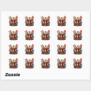 Eekhoorns op een houten boekenplank vierkante sticker