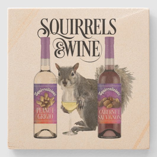 Eekhoorntjes en wijn - Funny Squirrel Lover en Win Stenen Onderzetter (Voorkant)