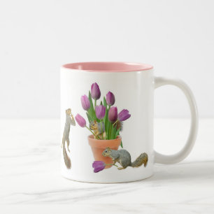 Eekhoorntjes met Mok Tulpen