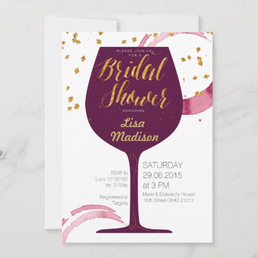 Eelegant Wine Bridal Shower Invitation Kaart (Voorkant)