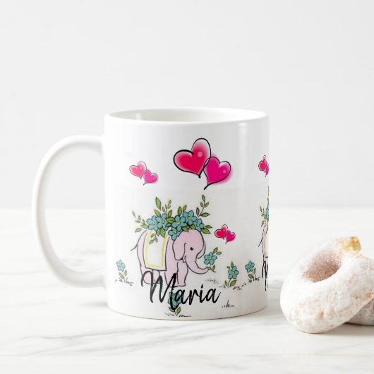 Eelphant rose Coeurs roses Mug (Avec donut)