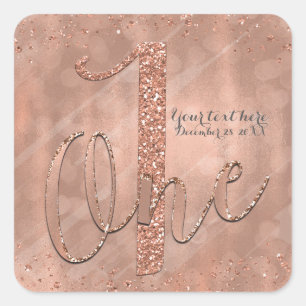 EÉN 1e verjaardag neproos gouden glitterfeest Vierkante Sticker