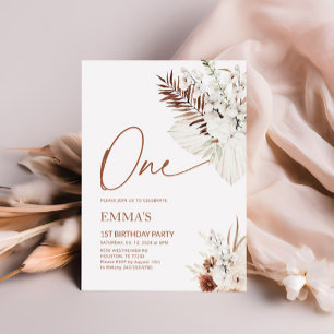 Een 1e verjaardag Uitnodiging Boho Pampas