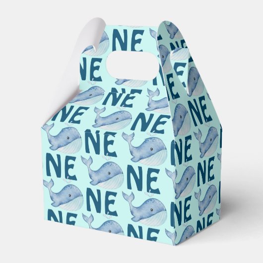 Een 1e Verjaardag Waterverf Walvis Pattern Bedankdoosjes (Achterkant)