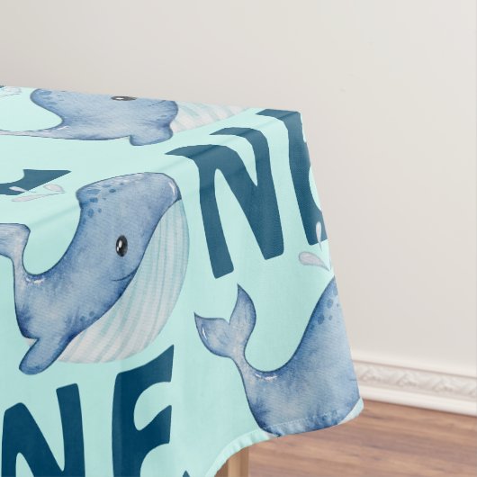 Een 1e Verjaardag Waterverf Walvis Pattern Tafelkleed (Voorbeeld)
