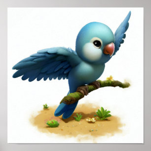 Een 3D-Waterverf Afbeelding van een blauwkoppapega Poster