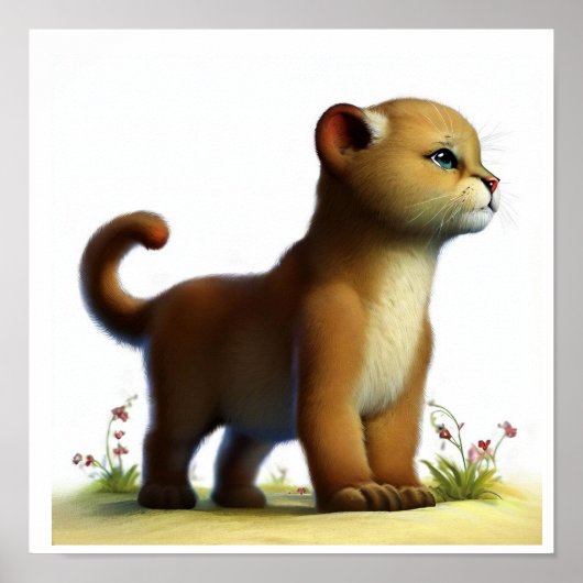 Een 3D-Waterverf Afbeelding van een jonge Cougar Poster (Voorkant)