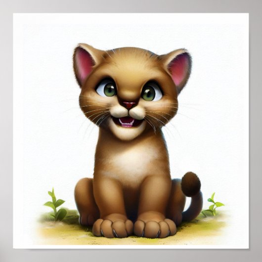 Een 3D-Waterverf Afbeelding van een jonge Cougar Poster (Voorkant)