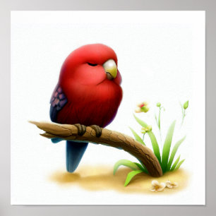 Een 3D-waterverfbeeld van een jonge krimsonrosella Poster
