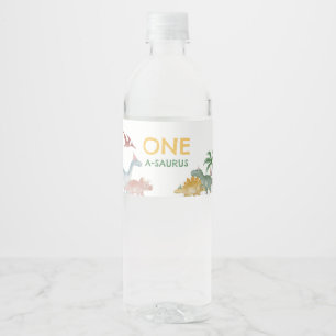 Eén A Saurus Dinosaur Boy Verjaardag Waterfles Etiket