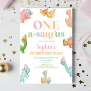 Eén A-Saurus Dinosaurus 1e Eerste Verjaardagsfeest Kaart