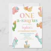 Eén A-Saurus Dinosaurus 1e Eerste Verjaardagsfeest Kaart (Voorkant)