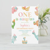 Eén A-Saurus Dinosaurus 1e Eerste Verjaardagsfeest Kaart (Staand voorkant)