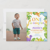 Een A-Saurus Dinosaurus 1e Verjaardagsfeest Kaart (Voorkant)