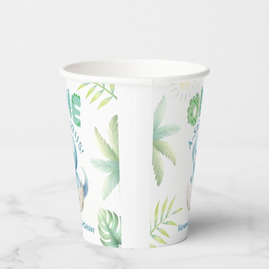 Een A-Saurus Jongen Dinosaurus 1e Verjaardag Papieren Bekers (Rechts)