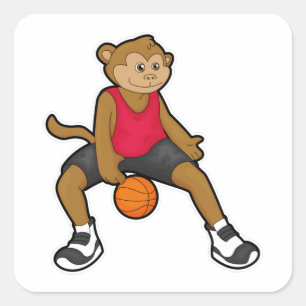 Een aap als Basketball-speler met Basketball Vierkante Sticker
