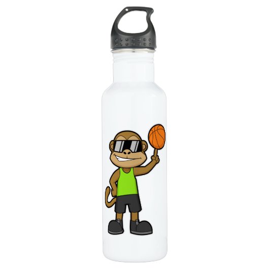 Een aap als Basketball-speler met Basketball Waterfles (Voorkant)